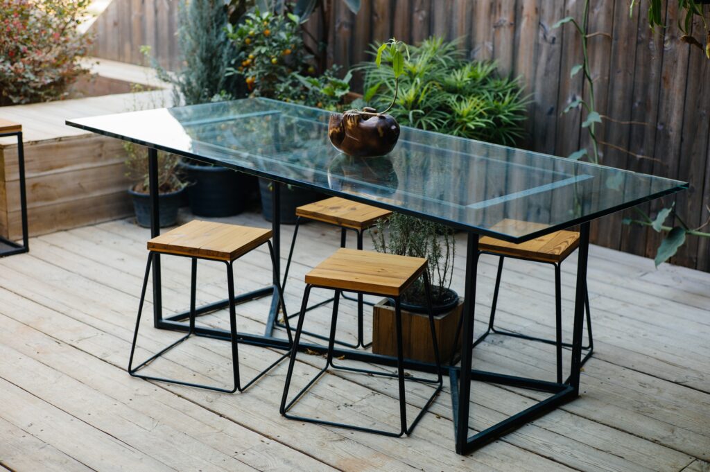 Glass table in a cafe