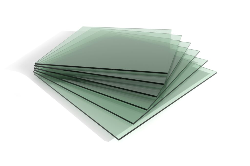 Sheets of green tempered clear float glass